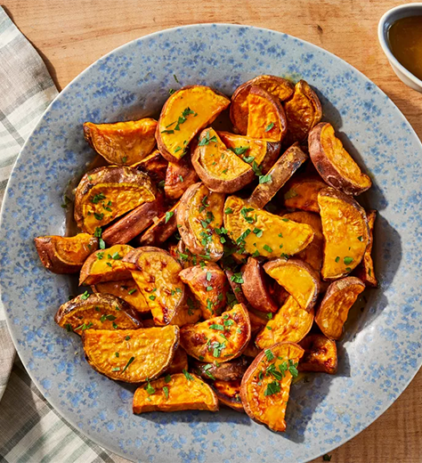 Healthy Roasted Sweet Potatoes with Citrus-Maple Glaze