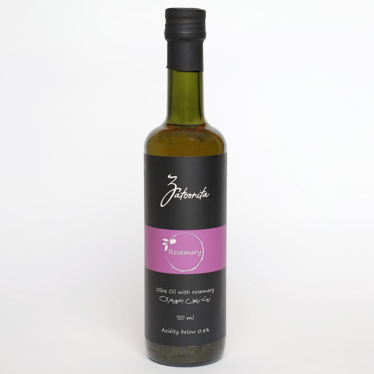 A 500 ml bottle of Bostan Setelhosn Olive Oil with Rosemary, perfect for adding a fragrant and earthy flavor to your culinary creations