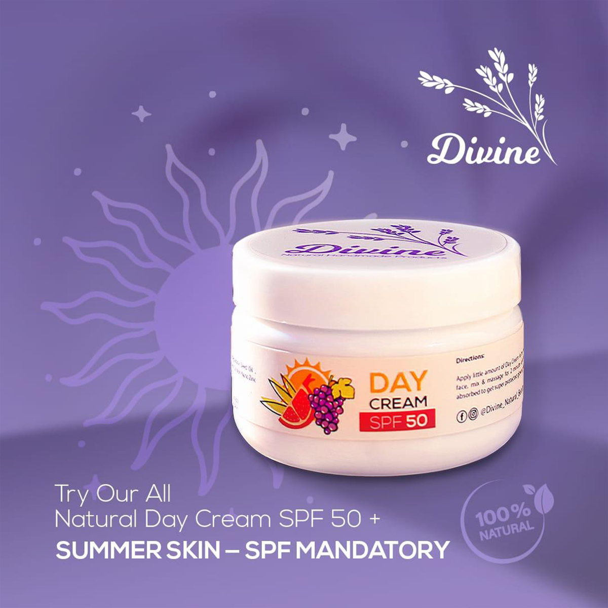 Divine Day Cream – 100% Natural with SPF 50+